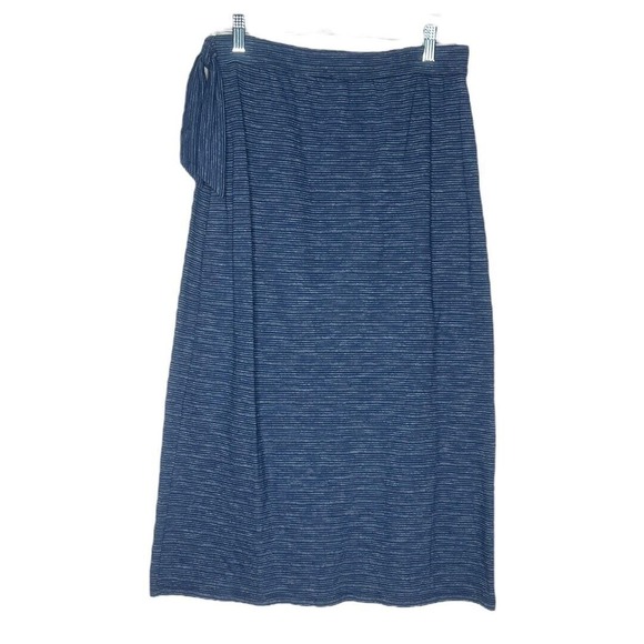 Talbots Skirt Womens Small Blue Stripe Tulip Hem Midi Wrap Front Side Tie Preppy - Picture 2 of 7
